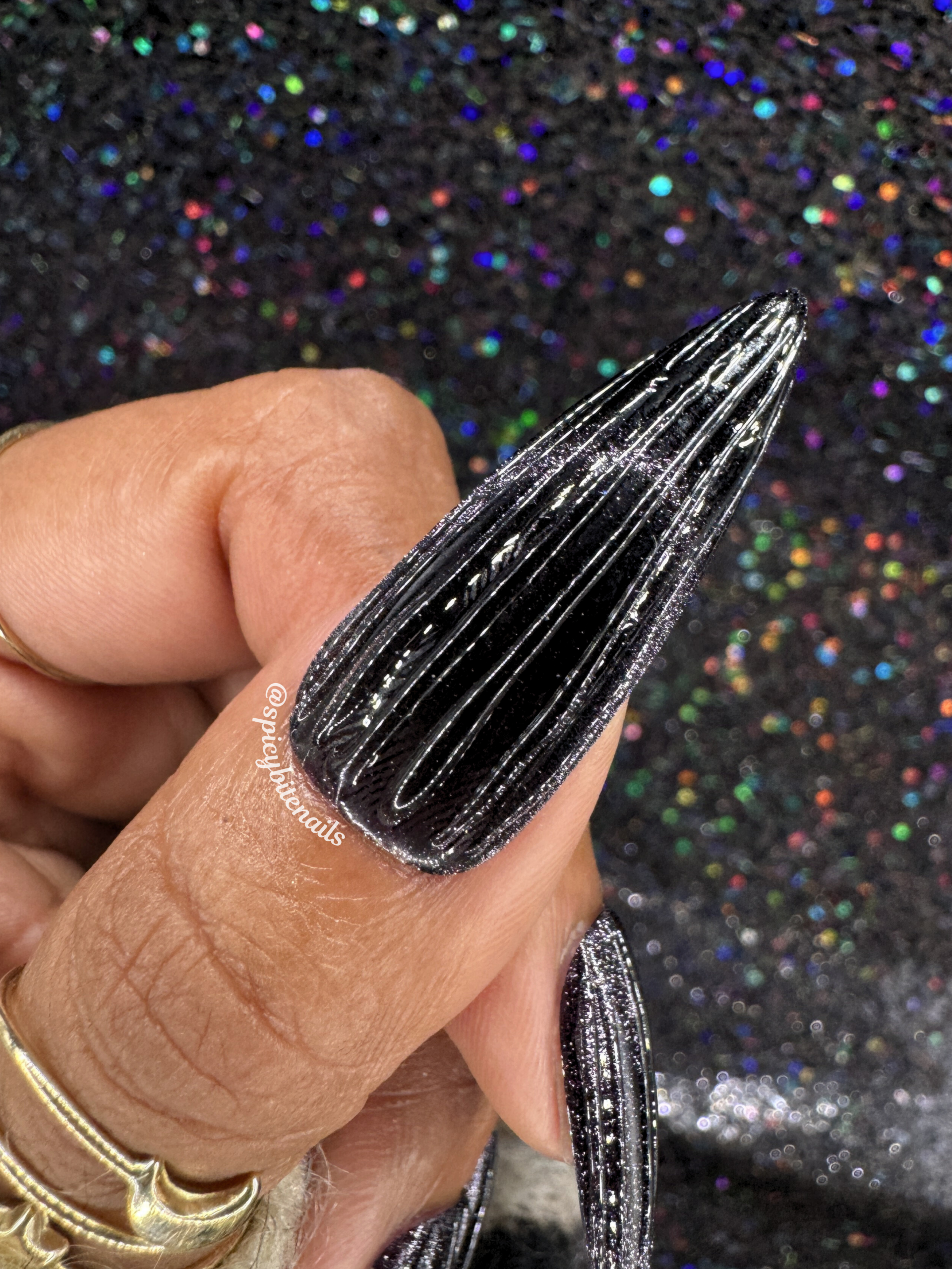 Amethyst Noir - Dark Purple Cat-Eye French Tip Press-On Nail Extensions 10pcs