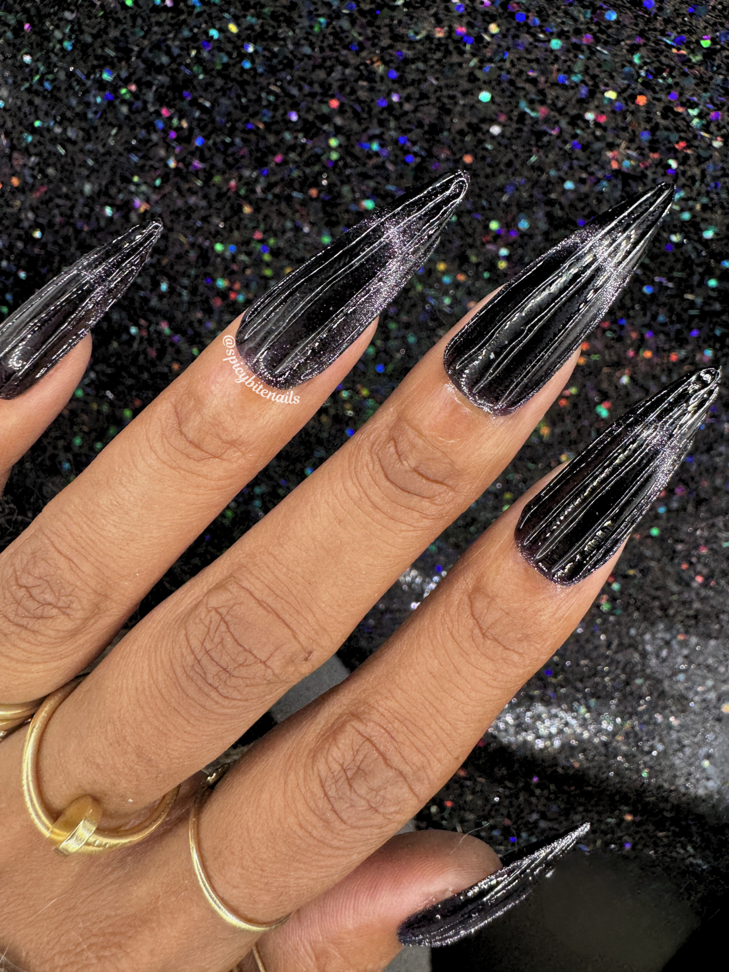 Amethyst Noir - Dark Purple Cat-Eye French Tip Press-On Nail Extensions 10pcs