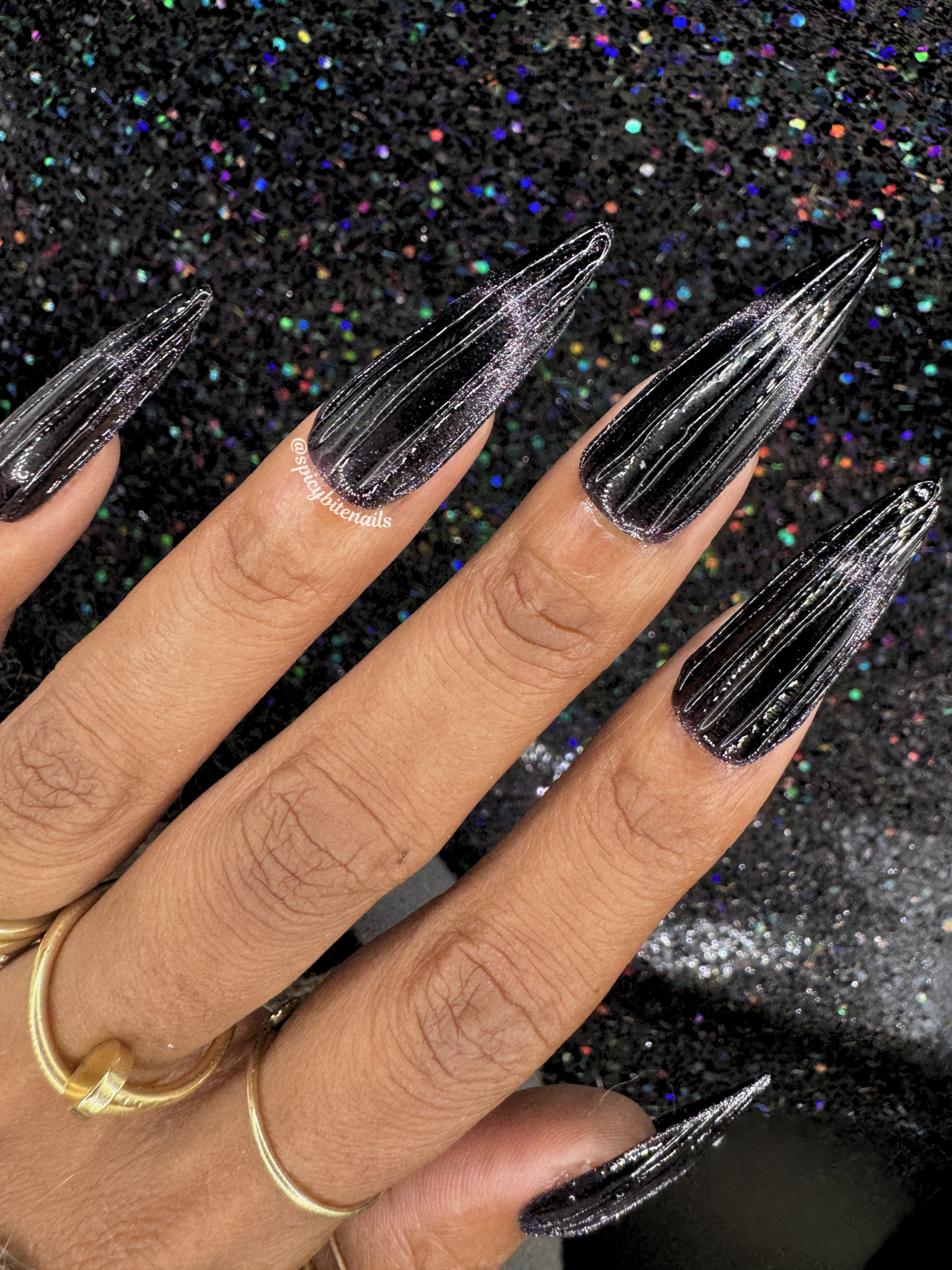 Amethyst Noir - Dark Purple Cat-Eye French Tip Press-On Nail Extensions 10pcs