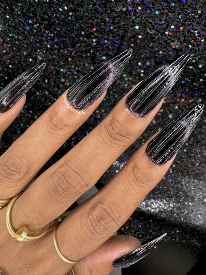Amethyst Noir - Dark Purple Cat-Eye French Tip Press-On Nail Extensions 10pcs