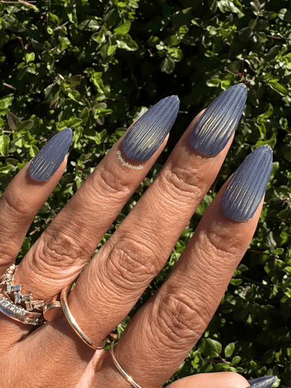 Baccarat Bleu - Blue and Gold Cat-Eye Fluted Glass Press-On Nail Extensions 10pcs