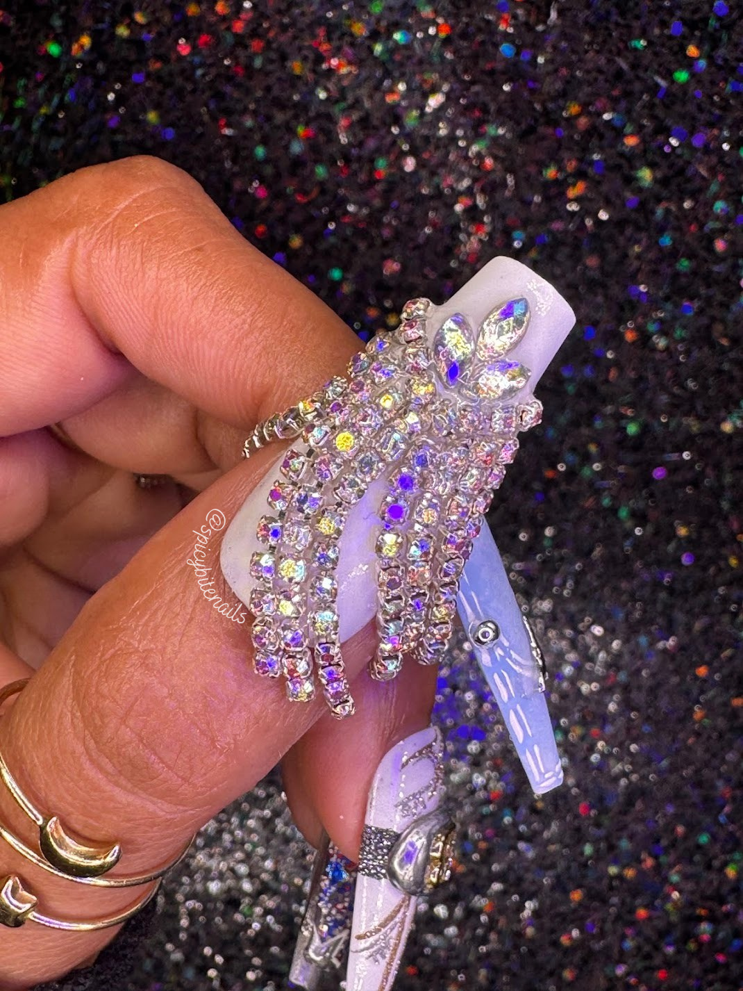 Beyonce Bowl - Beyonce Red, White and Blue Rhinestone Cowboy Inspired False Press-On Nail Extensions 10pcs