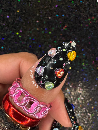 Bits &amp;amp; Baubles - Black Rainbow Heart Press-On Nail Extensions 10pcs
