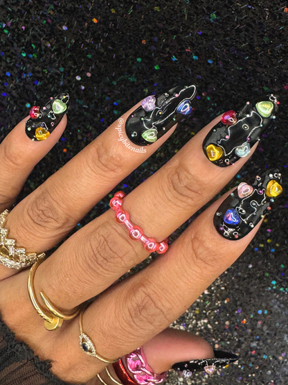 Bits &amp;amp; Baubles - Black Rainbow Heart Press-On Nail Extensions 10pcs