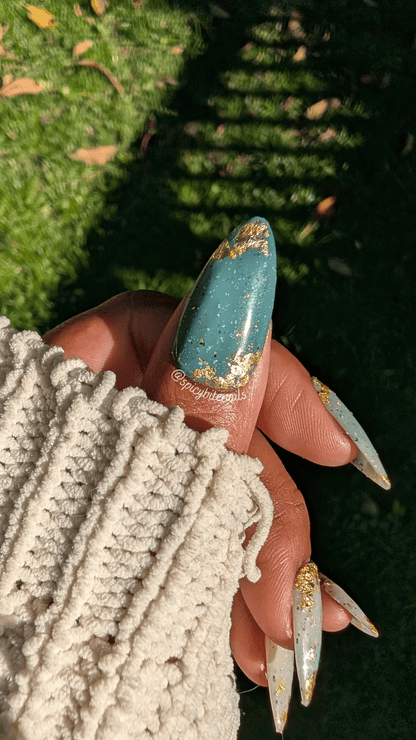 Clean Slate - Speckled Sage and Gold Ombré Gradient False Press-On Nail Extensions 10pcs