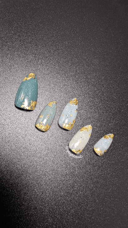 Clean Slate - Speckled Sage and Gold Ombré Gradient False Press-On Nail Extensions 10pcs