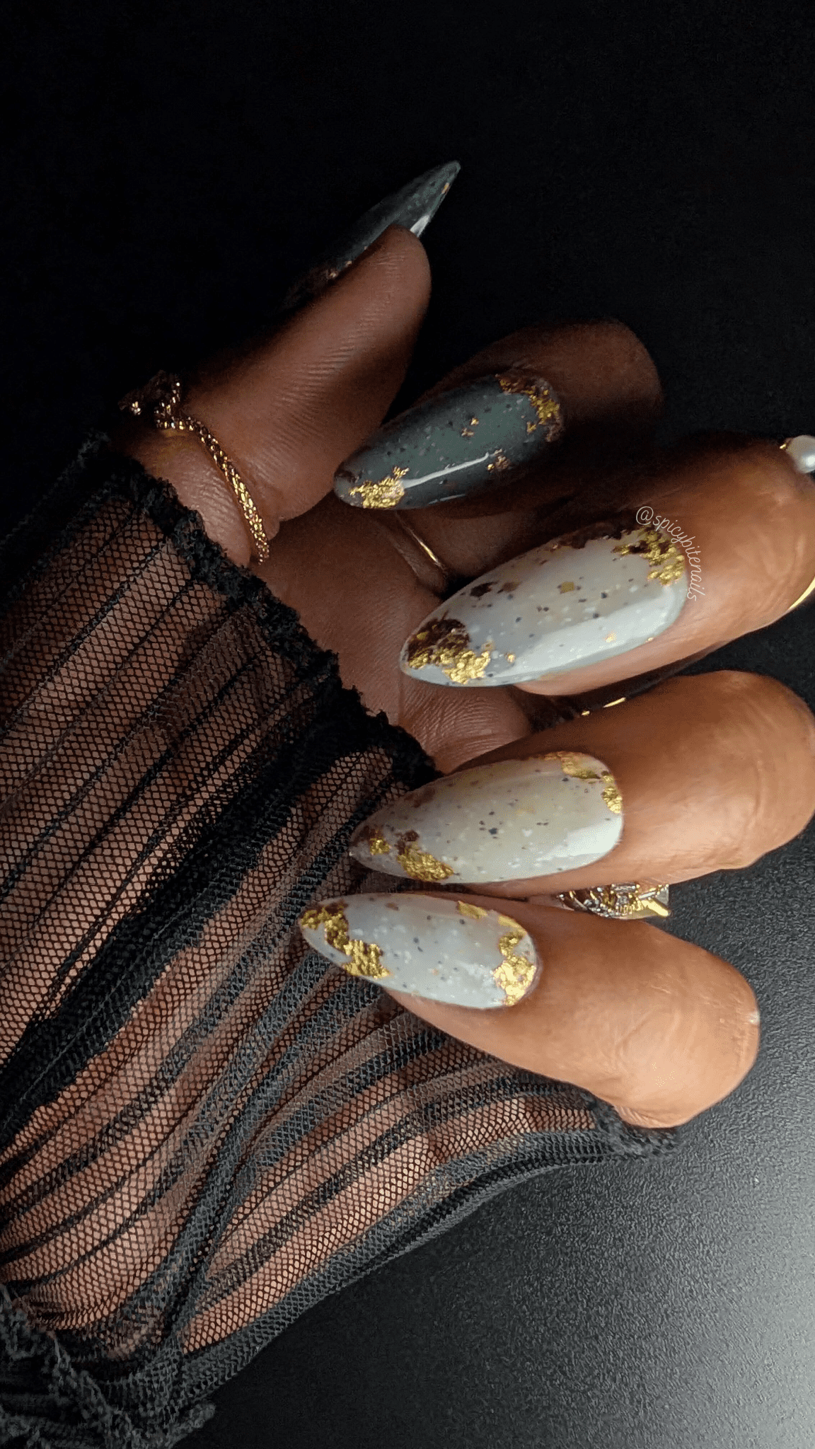 Clean Slate - Speckled Sage and Gold Ombré Gradient False Press-On Nail Extensions 10pcs