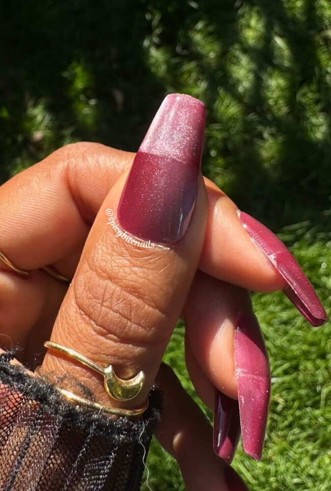 Crimson Veil - Burgundy Velvet Cat-Eye Press-On Nail Extensions 10pcs