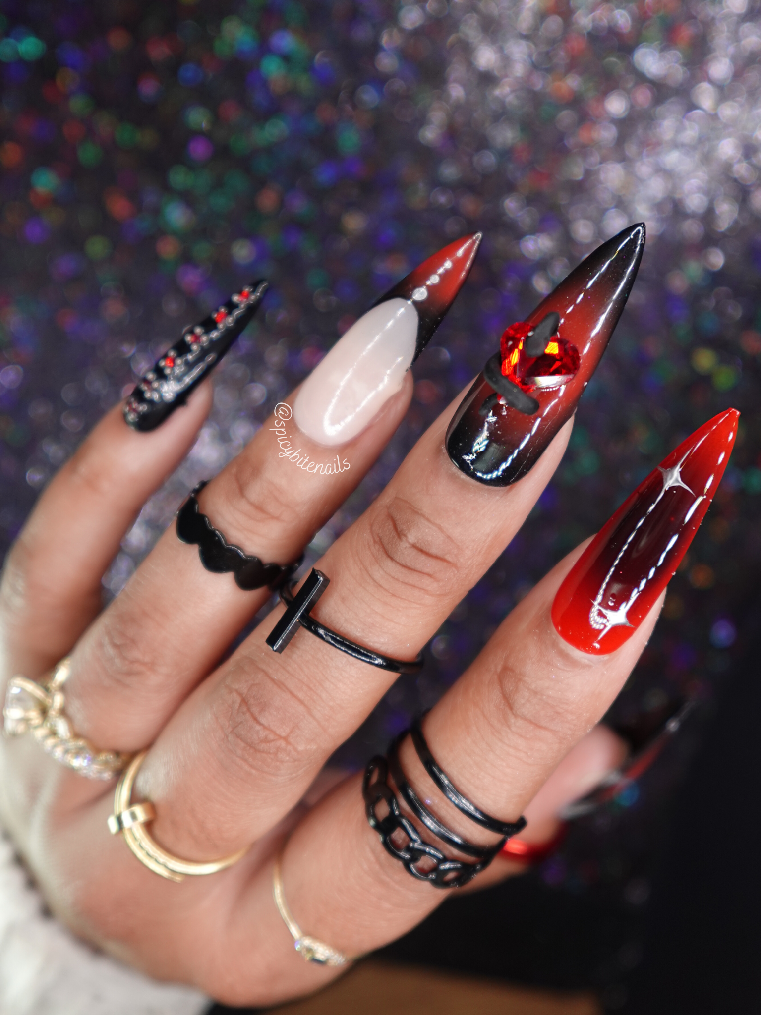 Dangerous Love - Black and Red Snake Aura Y2K False Press-On Nail Extensions 10pcs