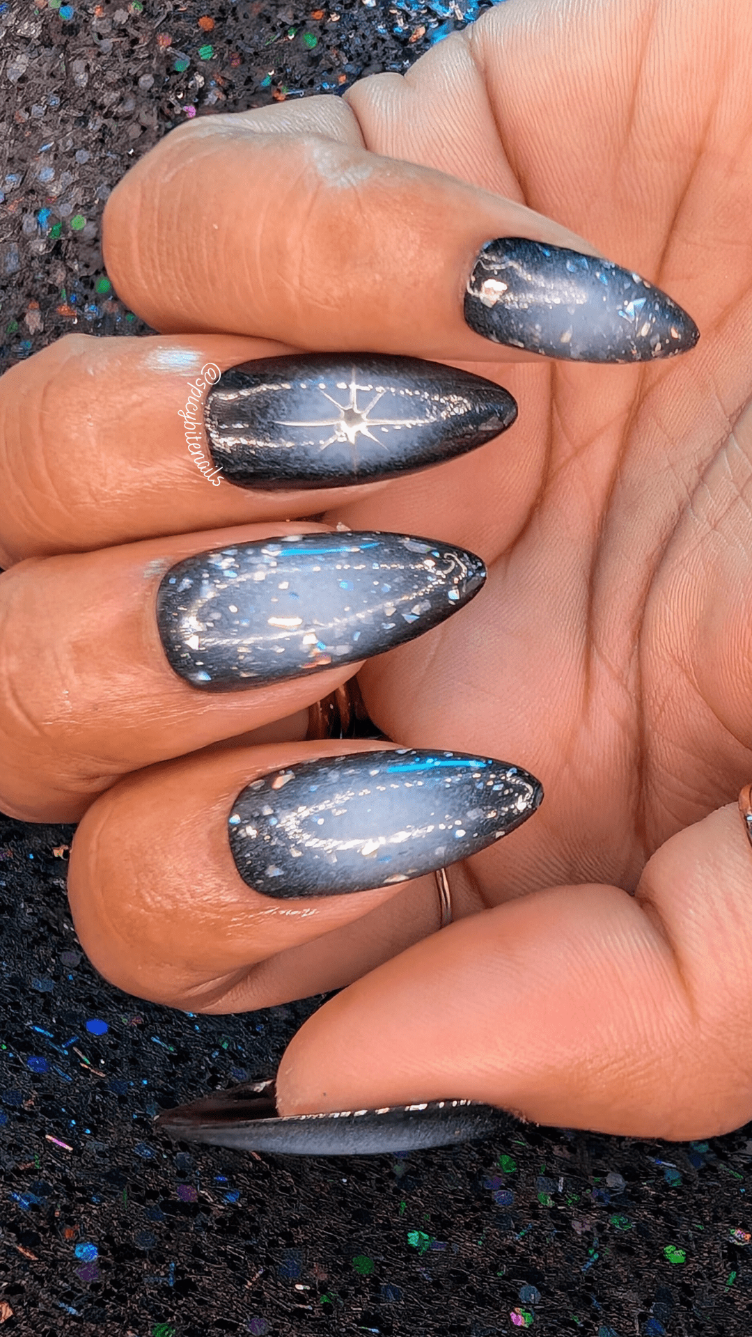 Dark and Stormy - Black and White Glittery Aura False Press-On Nail Extensions 10pcs