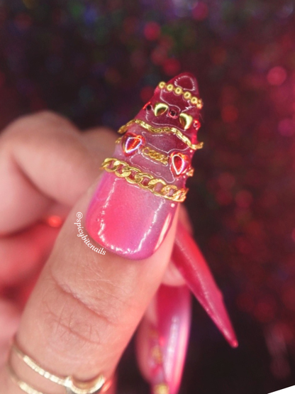 Hearts &amp;amp; Heirlooms - Red and Pink Aura Gold Bangle Press-On Nail Extensions 10pcs