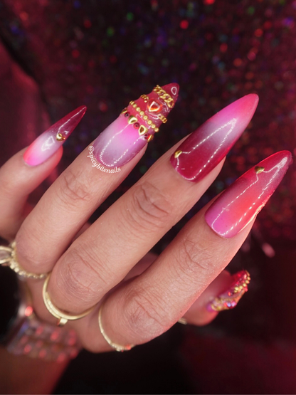 Hearts &amp;amp; Heirlooms - Red and Pink Aura Gold Bangle Press-On Nail Extensions 10pcs