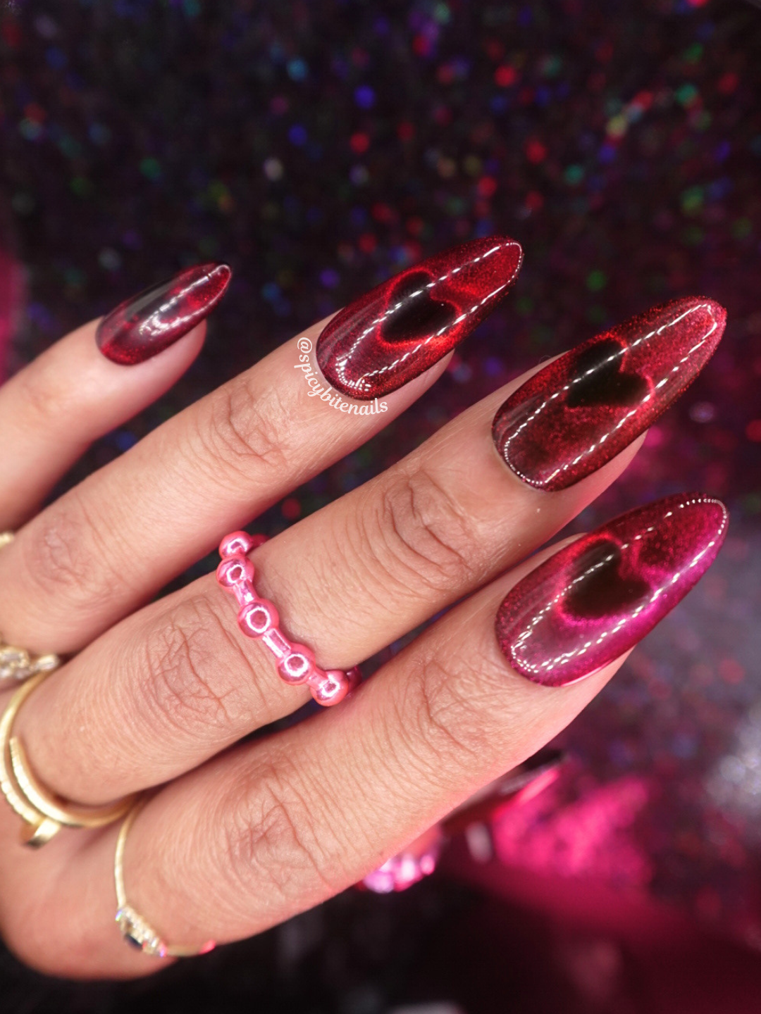 Heartstrings - Cat-Eye Heart Pink to Red Ombre Press-On Nail Extensions 10pcs