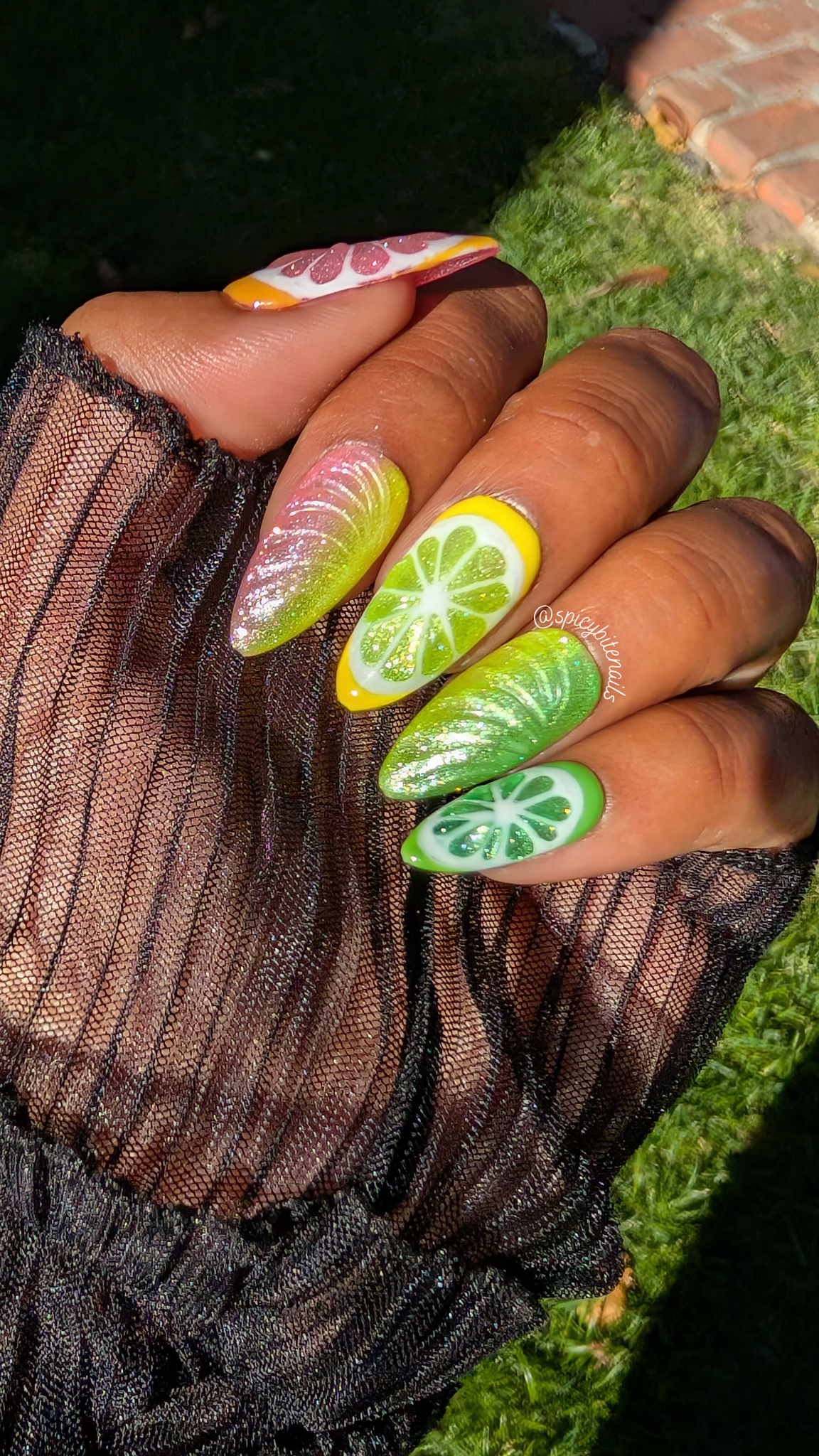 Juicy Fruit - 3D Citrus Lemon Lime and Grapefruit False Press-On Nail Extensions 10pcs