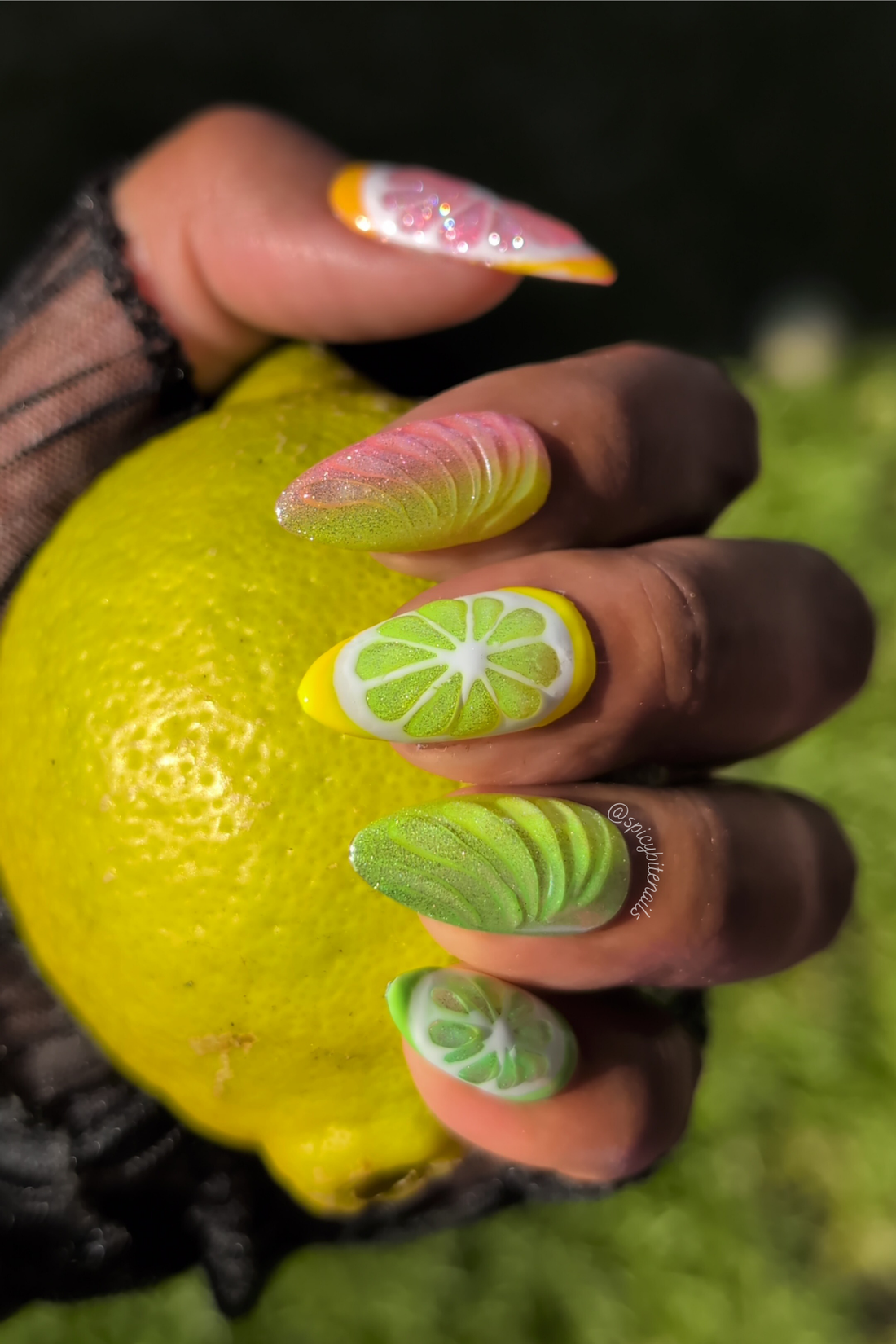 Juicy Fruit - 3D Citrus Lemon Lime and Grapefruit False Press-On Nail Extensions 10pcs