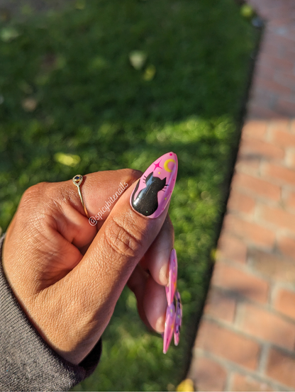 Kitty and the Moonlight - Glow in the Dark Color Changing Pink Cat False Press-On Nail Extensions 10pcs