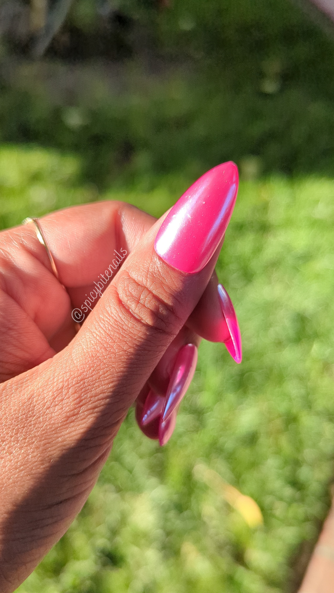 Raspberry Glazed Donut Nails - Dark Pink Pearl Chrome False Press-On Nail Extensions 10pcs