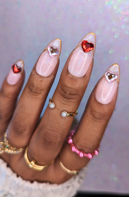 Ring of Hearts - Nude French Tip Red and Pink Rhinestone Valentine&