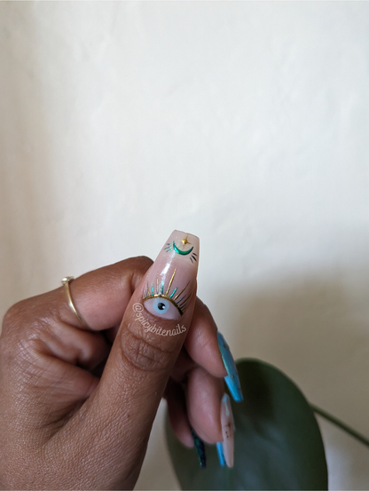 Snake Charmer - Witchy Turquoise 3D Snake Color Changing Glow in the Dark False Press-On Nail Extensions 10pcs