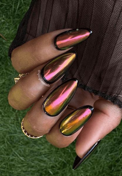 Solar Flare - Black Border Sunset Chrome Press-On Nail Extensions 10pcs
