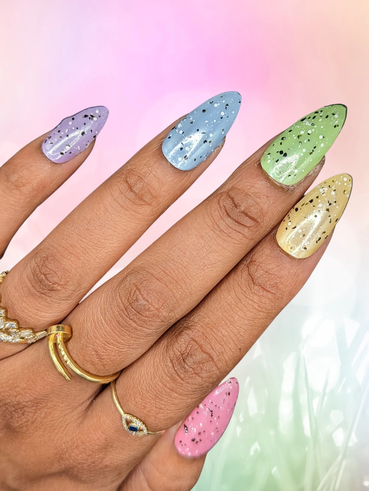 Spring Hop - Pastel Rainbow Speckled Skittles Press-On Nail Extensions 10pcs