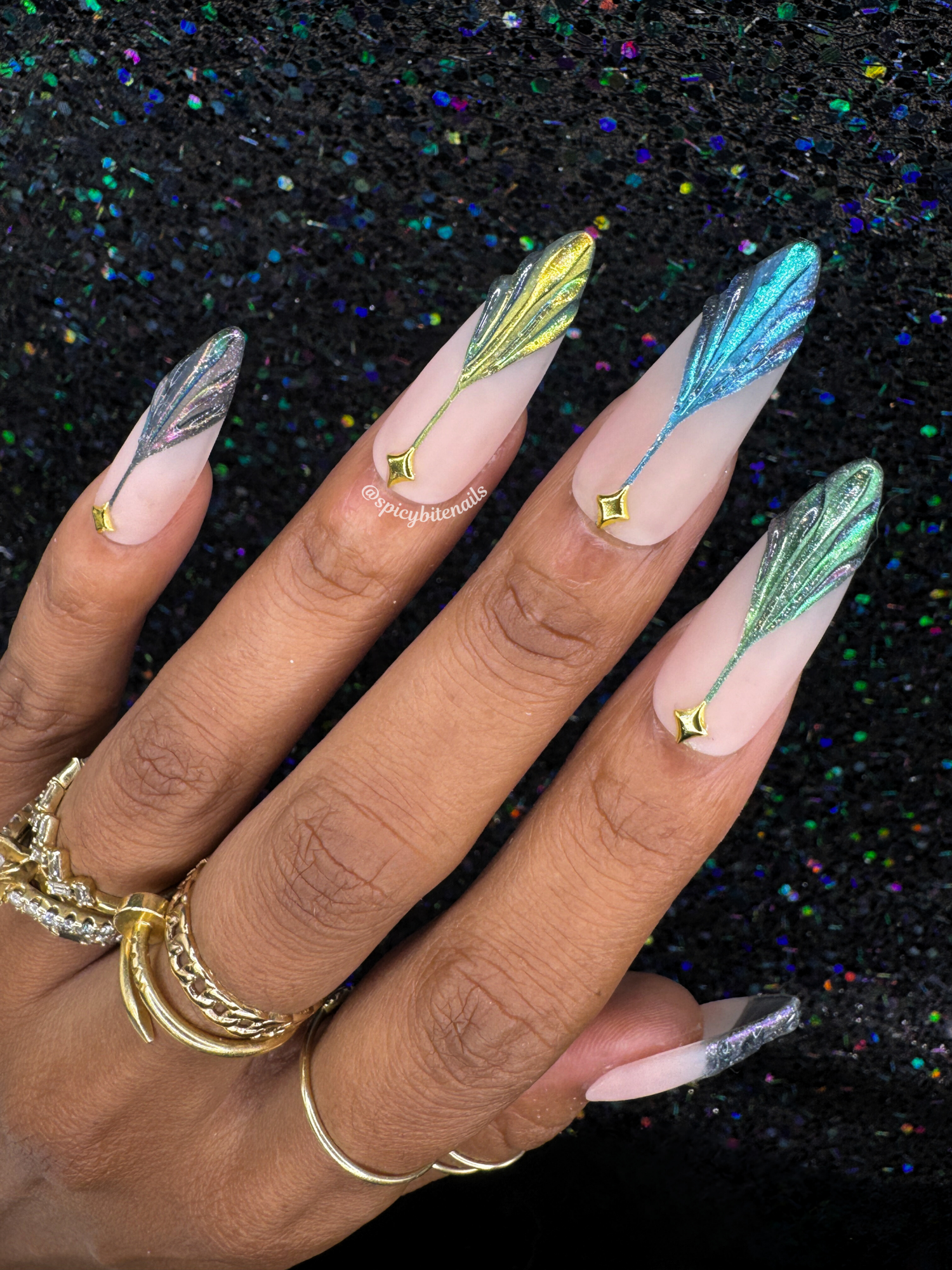 Starlight Soirée – 3D Multi-chrome Art Deco Style Press-On Nail Extensions 10pcs