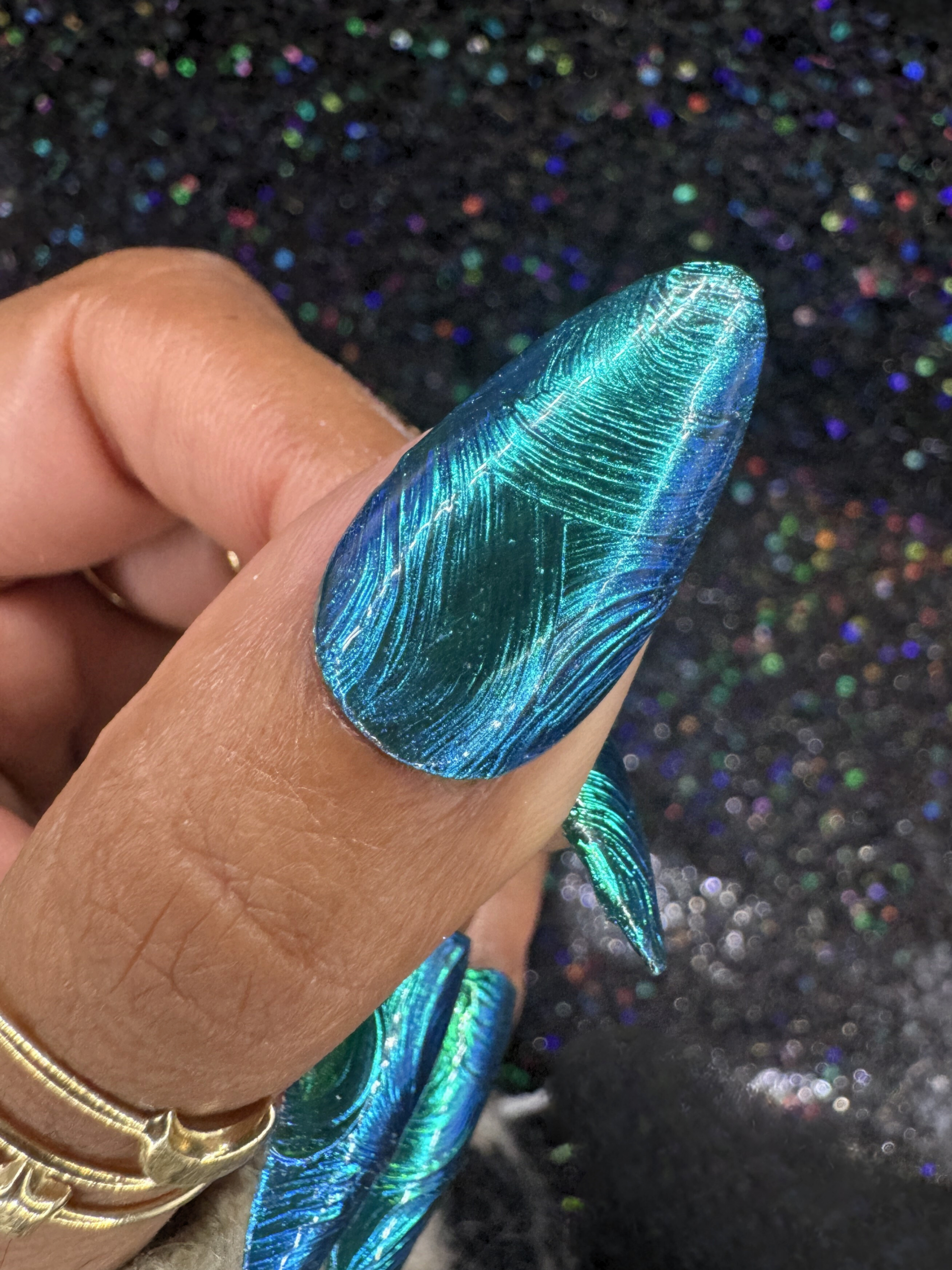 Tideglass - Textured Blue-Green Multi-shift Chrome Press-On Nail Extensions 10pcs