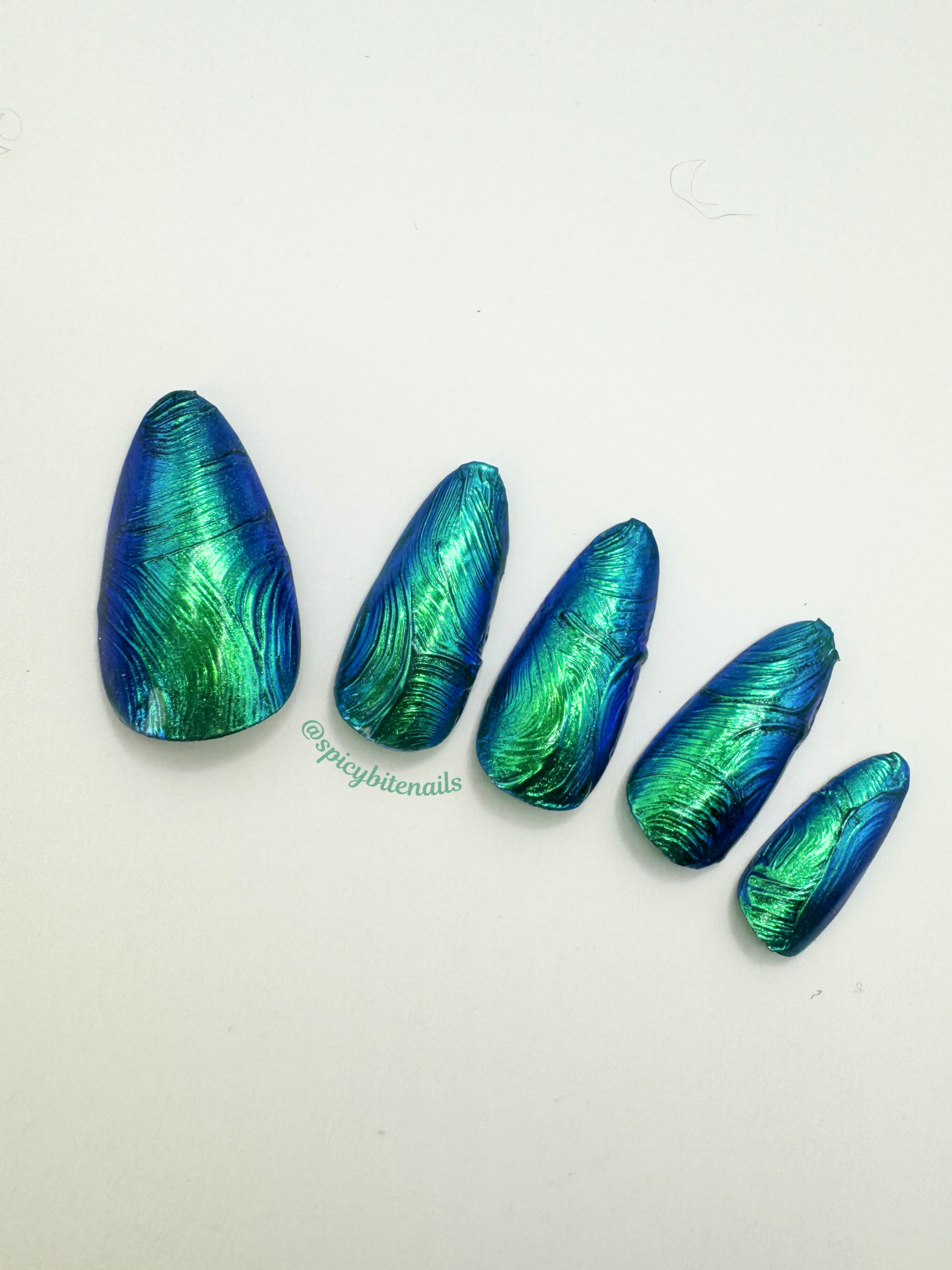 Tideglass - Textured Blue-Green Multi-shift Chrome Press-On Nail Extensions 10pcs