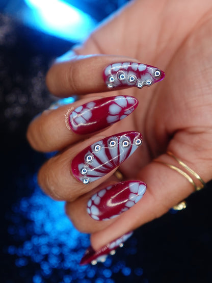 Burgundy Bandit – Burgundy Red and Blue with Silver Press-ons