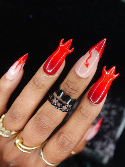 Devil in the Details – Red 3D Devil Horn Halloween Press-on Nails