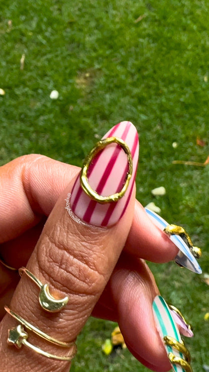 October Oasis – Muted Rainbow Stripe and 3D Gold Chrome Press-On Nails