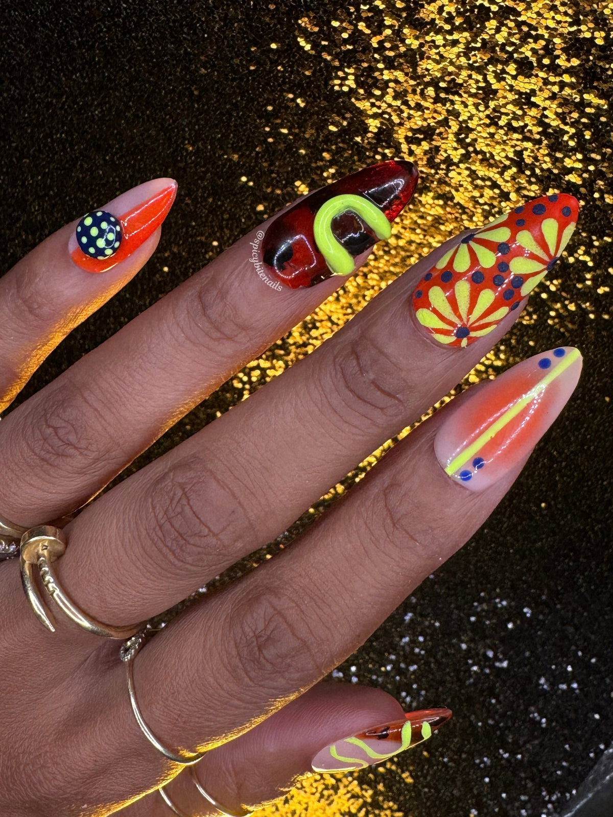Safari After Dark - Tortoiseshell, Orange and Chartreuse Abstract Press-On Nails