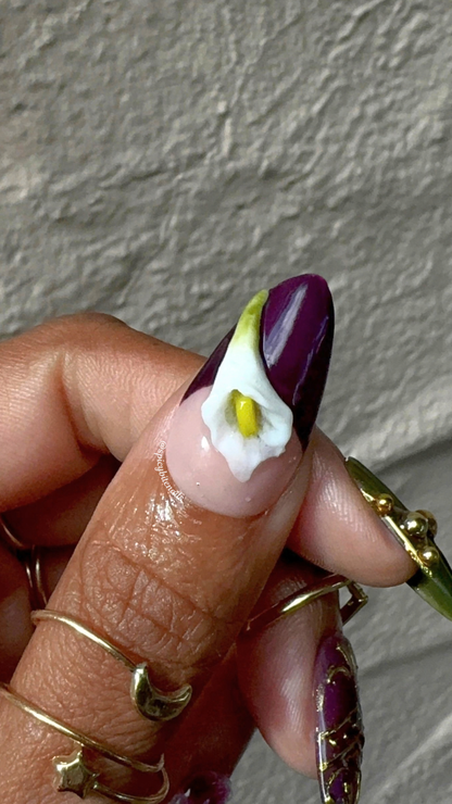 Venus Envy – Plum and Olive Green Cat-Eye and Chrome Botanical Press-on Nails