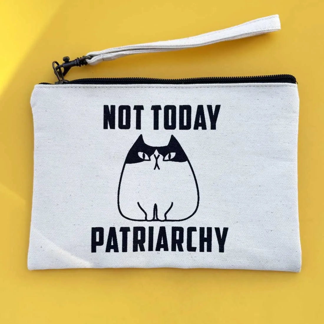 Cotton Canvas Wristlet Pouch - Patriarchy Cat