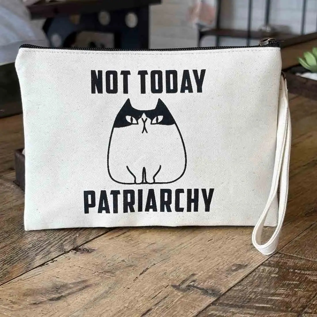 Cotton Canvas Wristlet Pouch - Patriarchy Cat