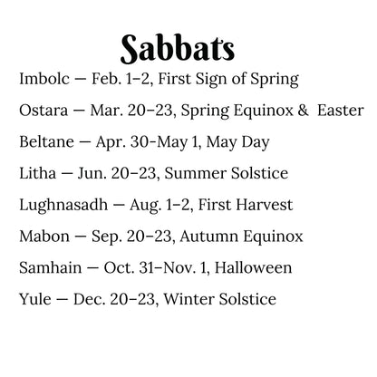 A text-based calendar-style graphic titled &