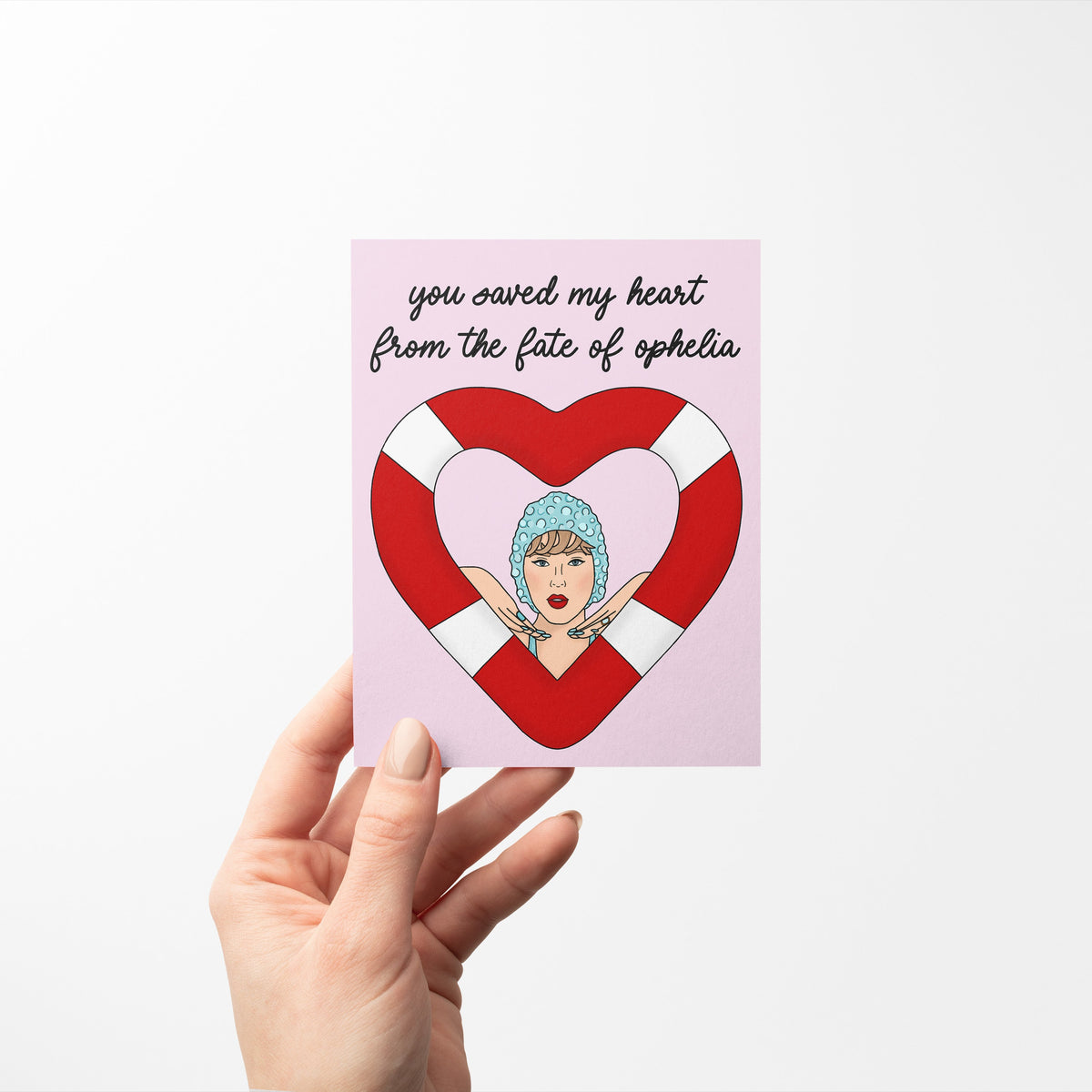 Showgirl love card flat lay — illustrated showgirl Valentine&