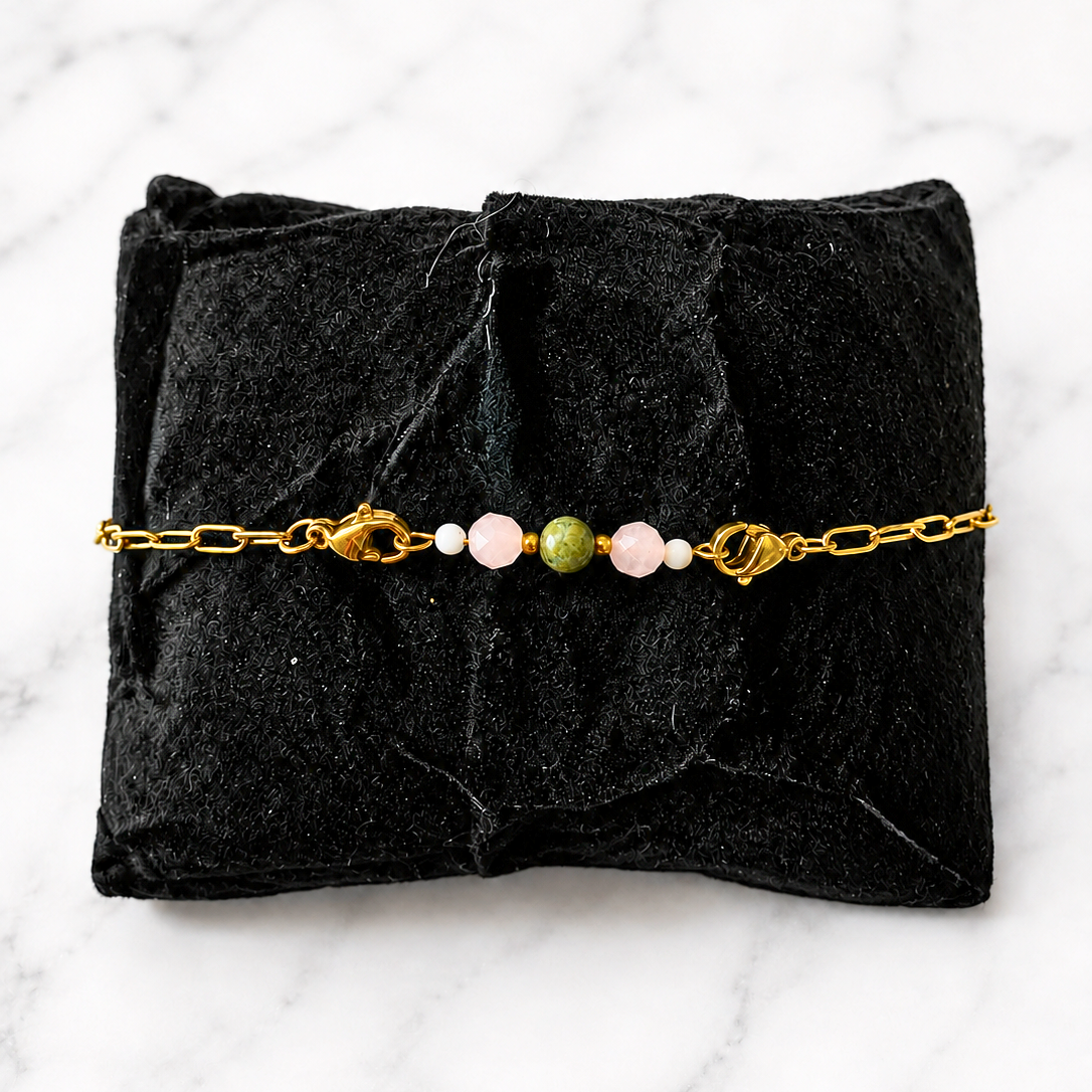 Self Love/Self Growth Interchangeable Ritual Bracelet | Handmade Rose Quartz &amp; Bloodstone Crystal Bracelet