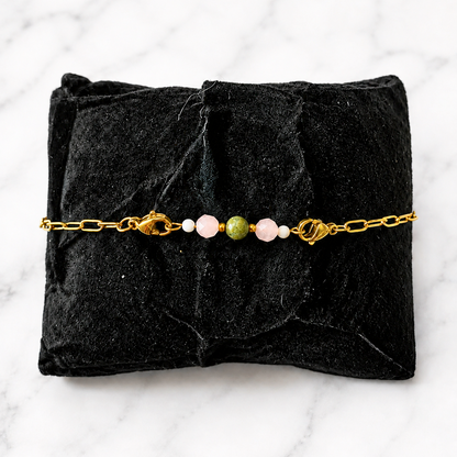 Self Love/Self Growth Interchangeable Ritual Bracelet | Handmade Rose Quartz &amp; Bloodstone Crystal Bracelet