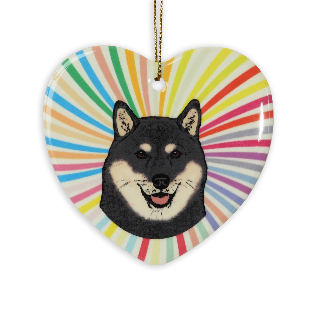 Shiba Inu Black Ceramic Heart Ornament