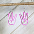 Hand-painted wooden shocker hand dangle earrings with cheeky adult humor design and hypoallergenic sterling silver hooks, lightweight novelty statement jewelry earrings for edgy and playful style pink
