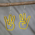 Hand-painted wooden shocker hand dangle earrings with cheeky adult humor design and hypoallergenic sterling silver hooks, lightweight novelty statement jewelry earrings for edgy and playful style yellow