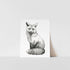 A black and white watercolor print of a fox, with a visible white background around the fox&