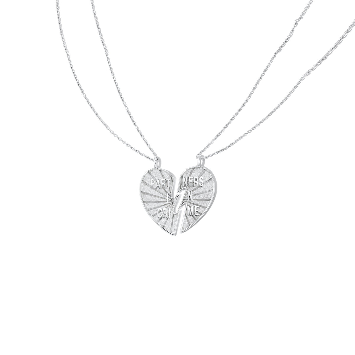 Silver Broken Heart Necklace Set - &