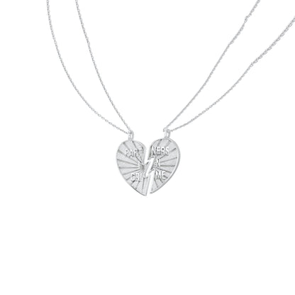 Silver Broken Heart Necklace Set - &