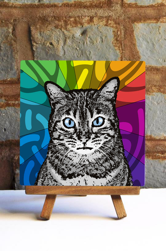 Silver Tabby Cat Ceramic Art Tile