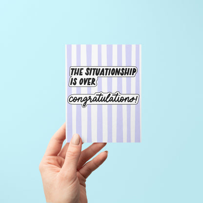 The Situationship is Over Funny Breakup Card with A2 kraft envelope — illustrated congratulations breakup card by indie artist MangoIllustrated