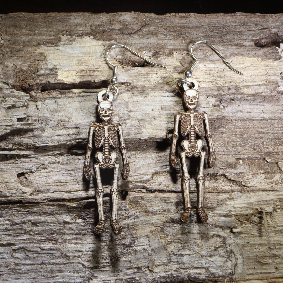 Human Skeleton Wooden Dangle Earrings | Anatomy Jewelry
