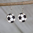 Hand-painted wooden soccer ball dangle earrings with classic black and white design and hypoallergenic sterling silver hooks, lightweight soccer statement jewelry earrings for players, fans, and soccer moms