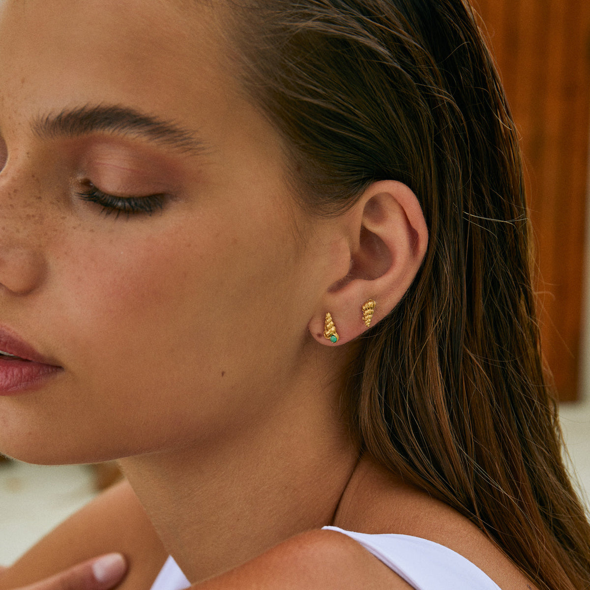 Turquoise Gold Shell Stud Earrings